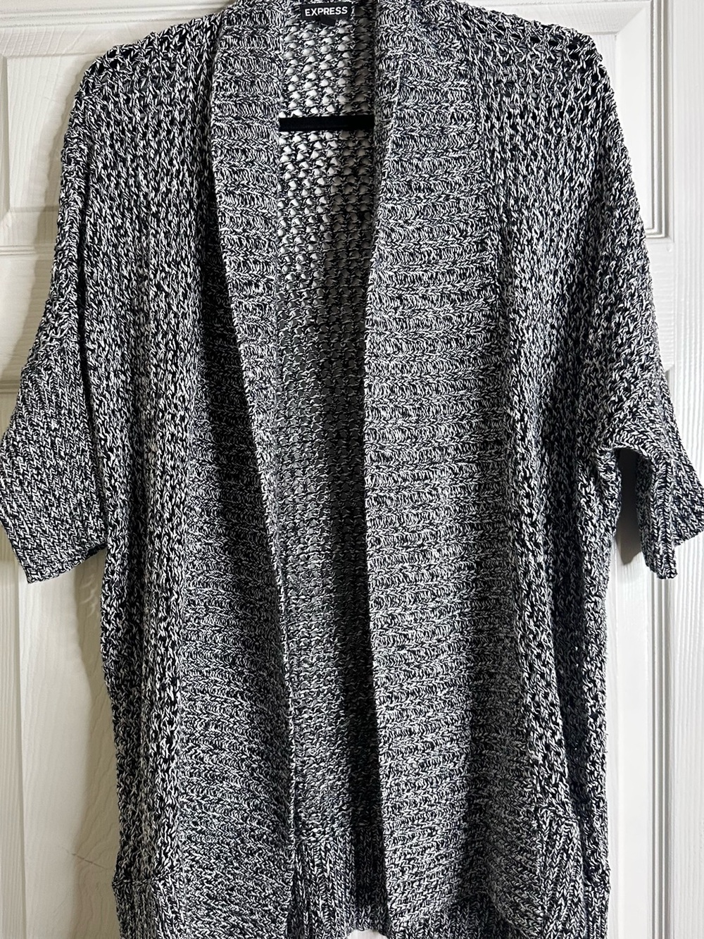 Express Black & White Marled Open-Front Cardigan